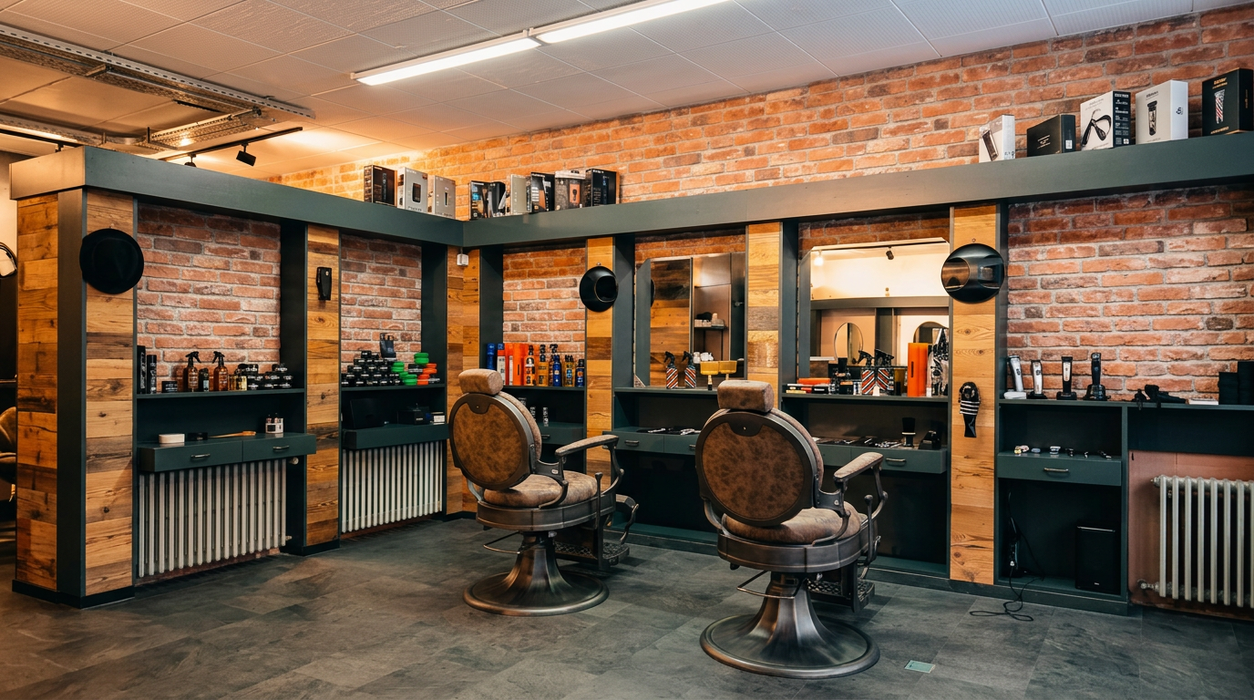 Innenraum von Cemo’s Barbershop mit zwei Barberstühlen